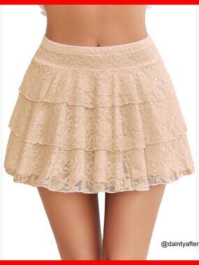 High Waisted Pleated Mini Skirt with Lace Ruffles and Floral Layers